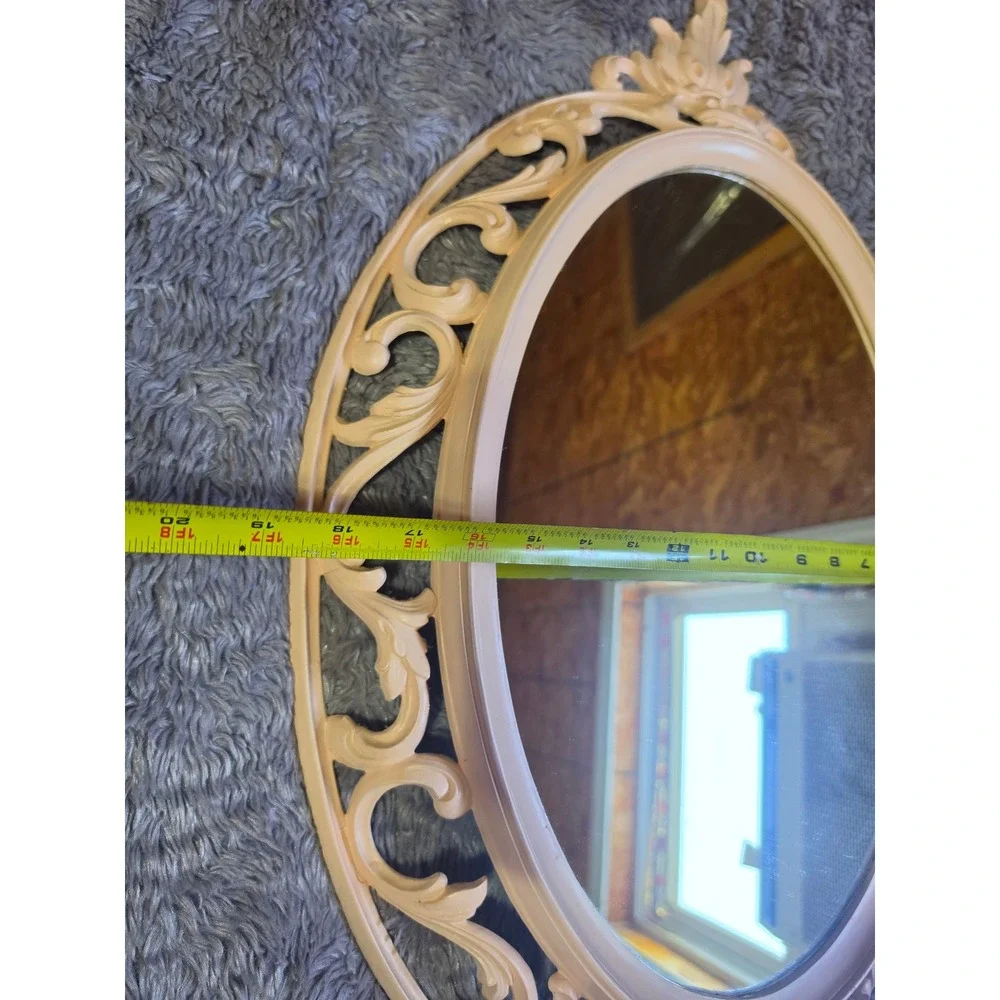 Vintage Burwood Products Co, Ornate Scroll pink Oval Wall Mirror 4405 29